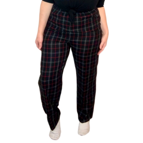 VINTAGE 90s Wool Blend Black Red Grey Plaid Academia Grandpa Pants Size 10/12 - Picture 6 of 10